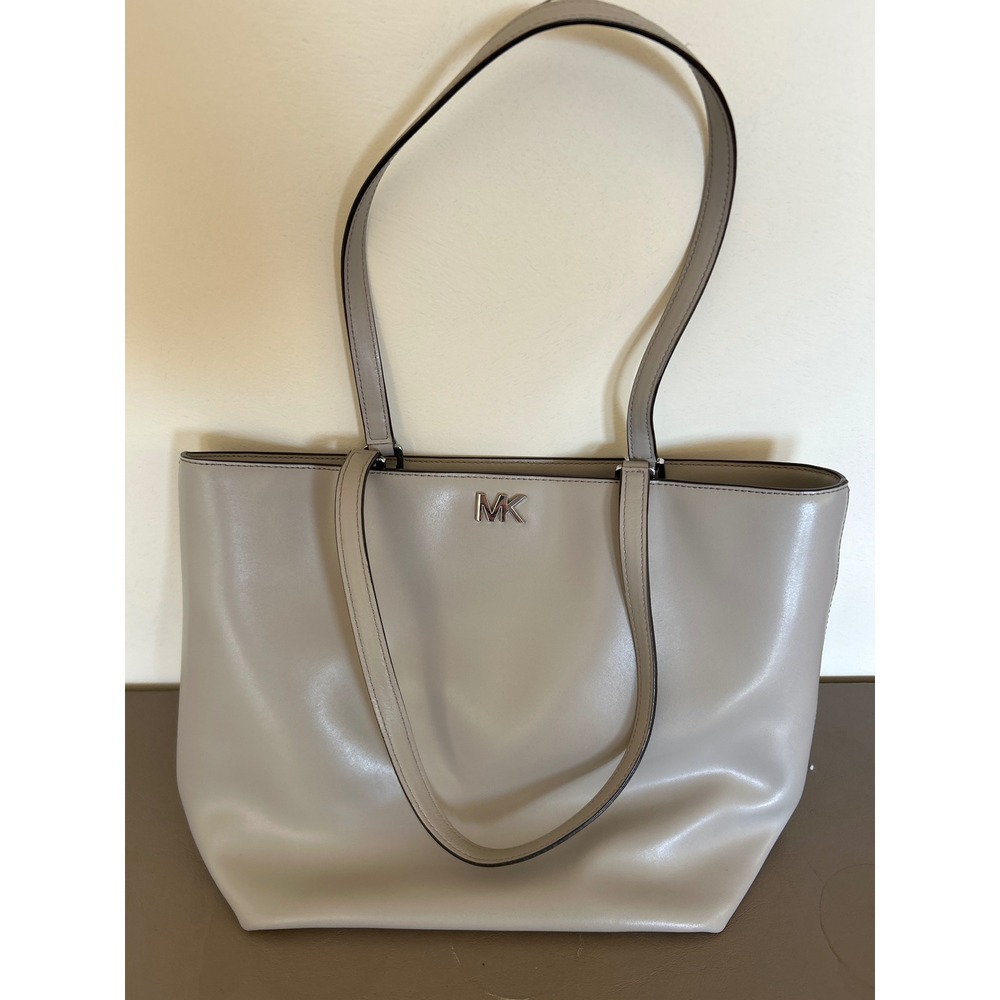Michael Kors Grey Leather Tote Bag Silver Hardware Shoulder Bag Zip Top